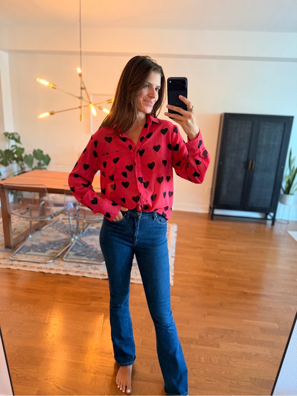 Nasty Gal Pink-Red Heart Print Blouse